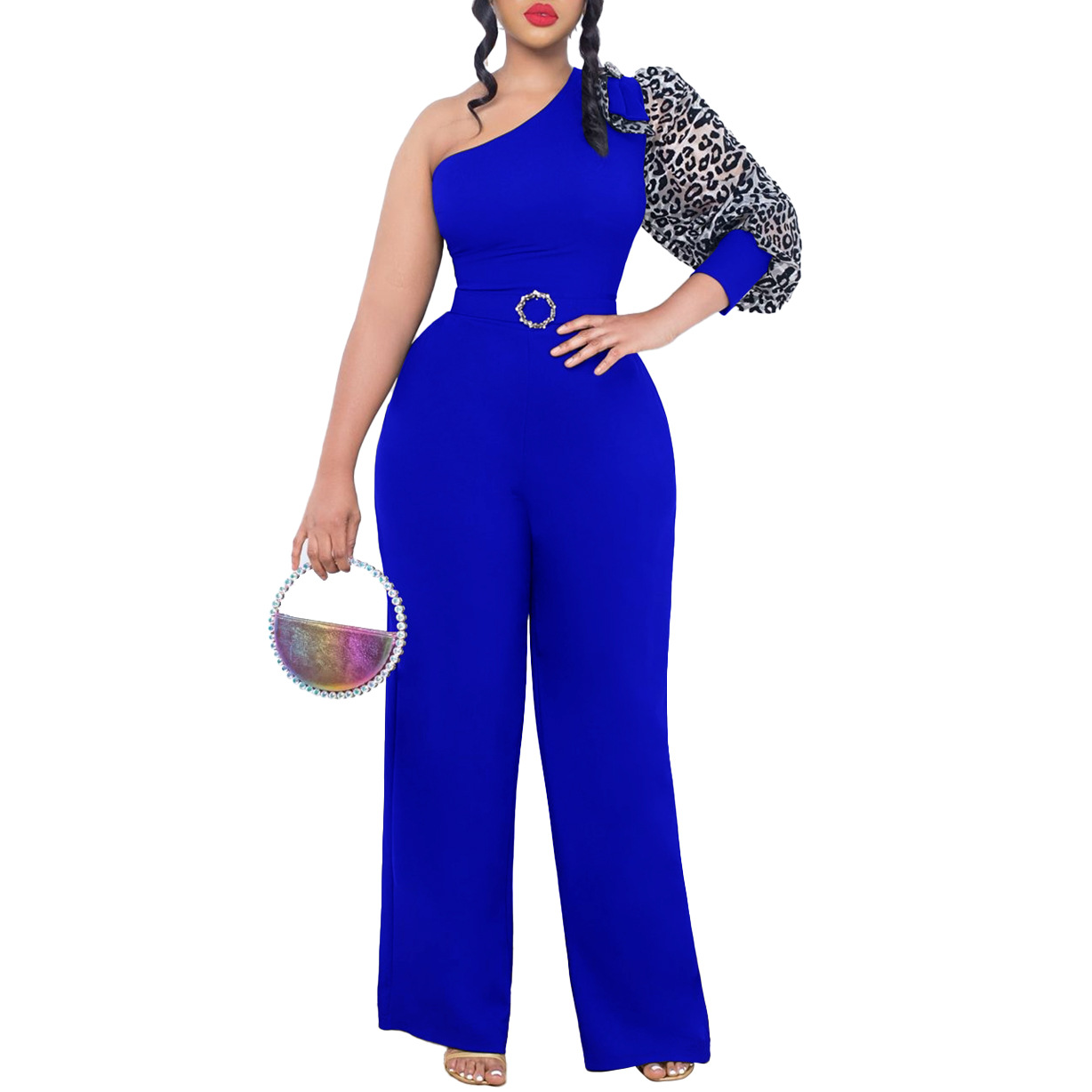 Women's Clothing Slanted Shoulders Sexy Waist Waist Temperament Wide Leg_voghion.com