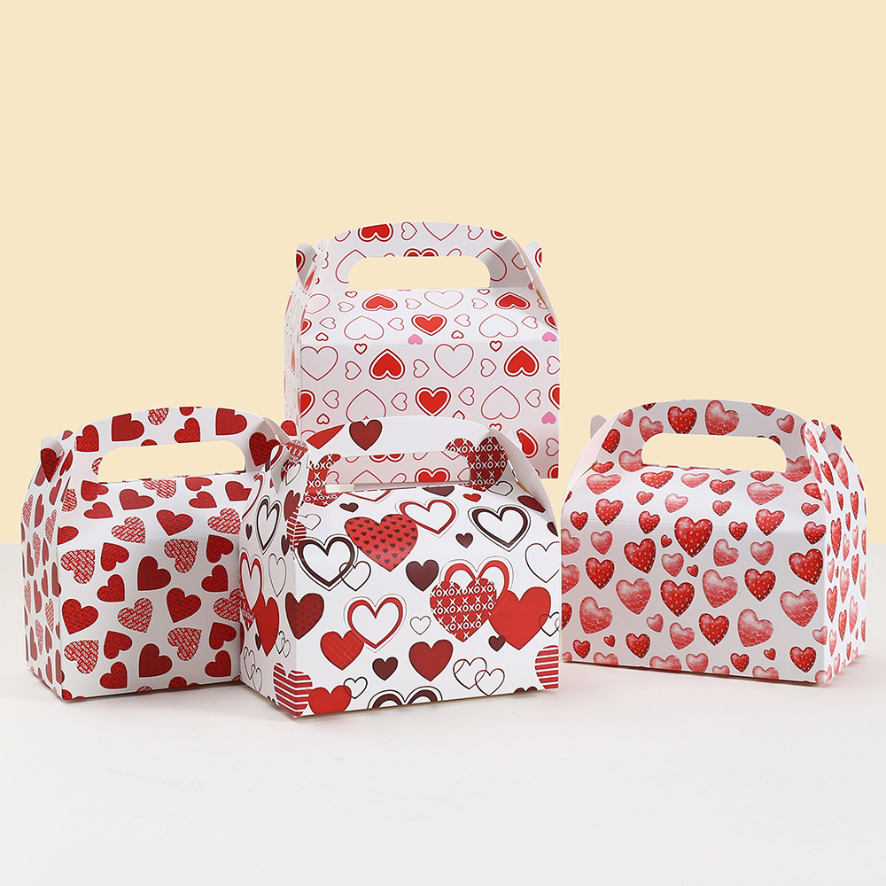 跨境手提情人节纸盒蛋糕盒批发派对甜品包装盒爱心印花糖果盒厂家