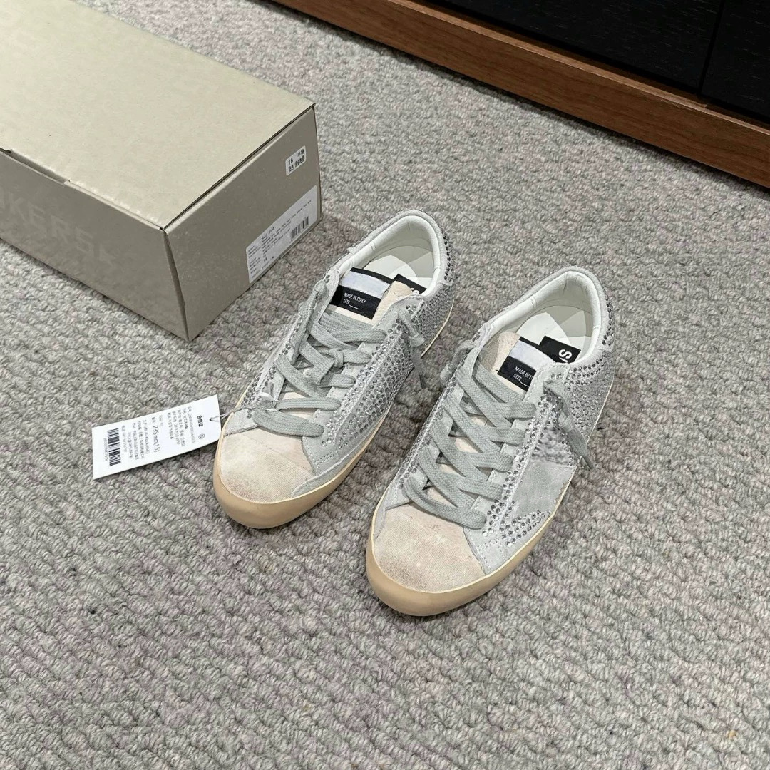 Golden Goose Super-Star Low Swarovski Crystals White Grey GWF00101.F005230.10273
