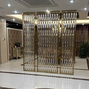 Stainless Steel Crystal Glass Screen Hotel Dining Room Entrance Entrance Partition Living Room Hollow Crystal Pendant Screen