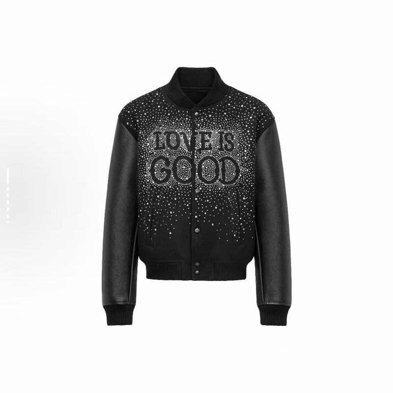 现货 GOODBRAND  星夜烫钻宽松长袖棒球服 男女同款 黑色|undefined