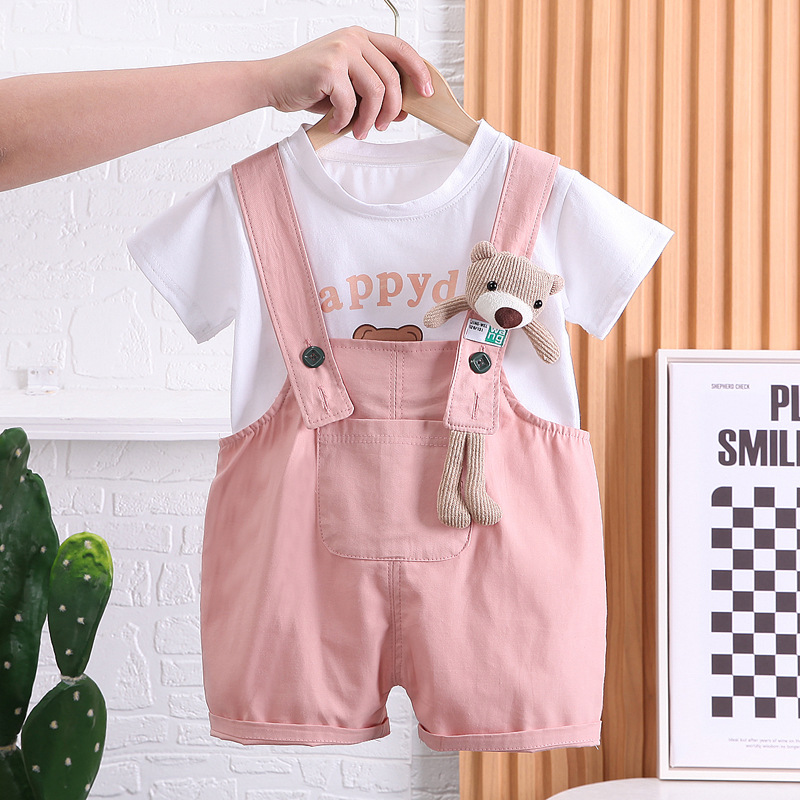 Shorts Sets Sets Type 2 Pieces Set Quantity Outdoor, Daily Occasion Cute Letter Bear Cotton Girls Clothing Sets