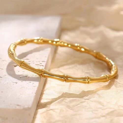 Simple and elegant style golden bamboo titanium steel plain bracelet ins internet celebrity same style solid stainless steel hand jewelry wholesale