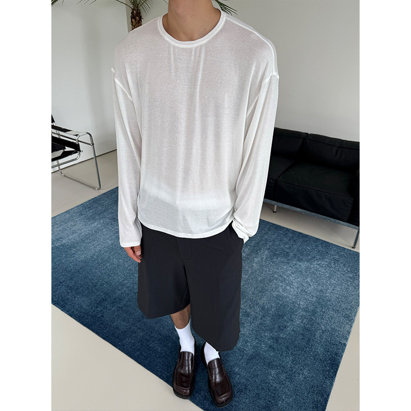 2025 Knitted Knitwear Summer Translucent Sun Protection Blouse Men's Pullover Loose Sweatshirt Bottoming Pure Color Air-Conditioned Shirt 2025 Knitted Knitwear Summer Translucent Sun Protection Blouse Men's Pullover Loose Sweatshirt Bottoming Pure Color Air-Conditioned Shirt