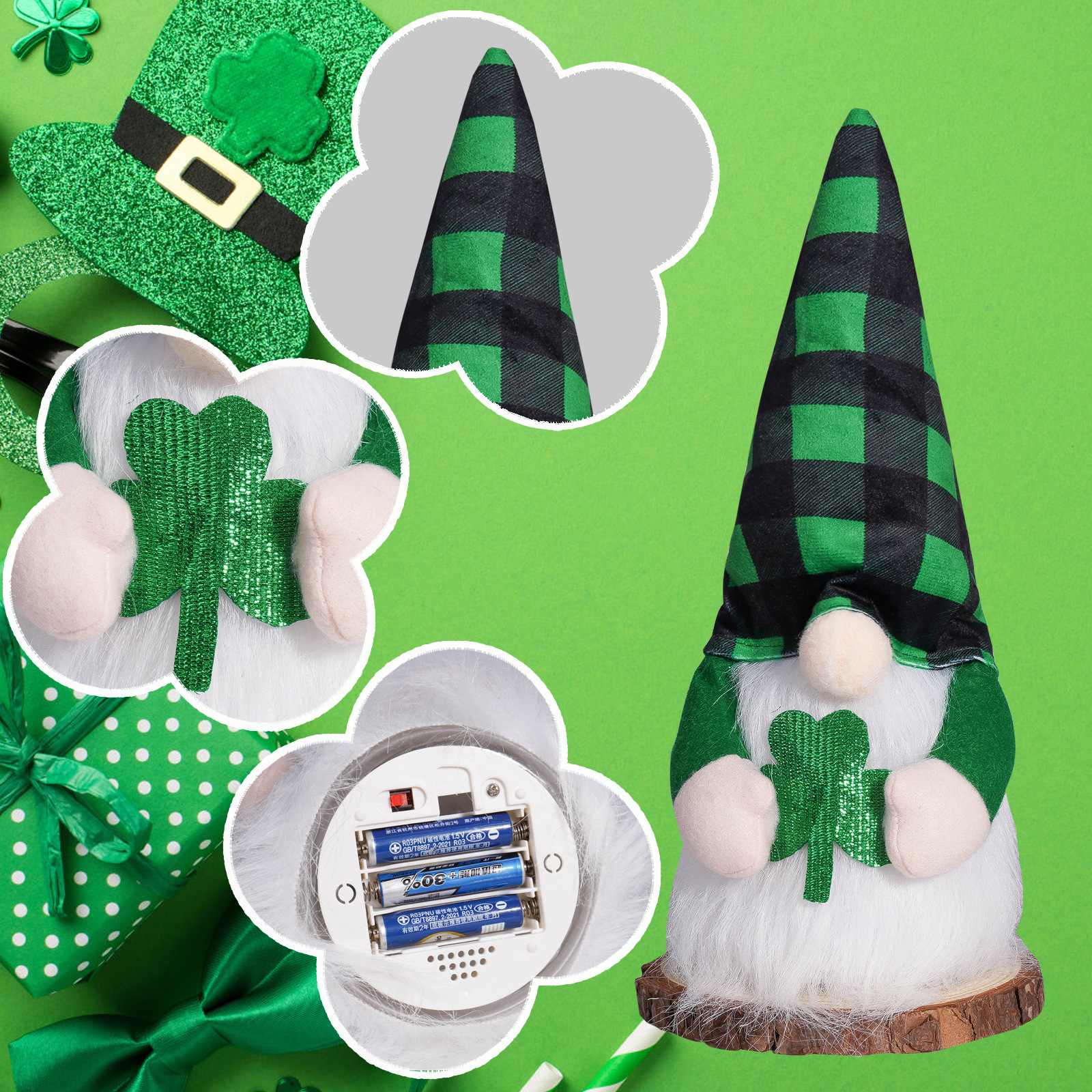 Nuevos productos transfronterizos festivales irlandeses muñeca sin cara muñeca decoración muñeca verde Rudolph decoración festiva