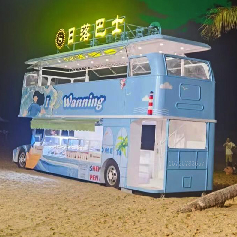 网红餐车街景巴士移动餐厅咖啡厅双层巴士餐饮车源头餐车 厂家