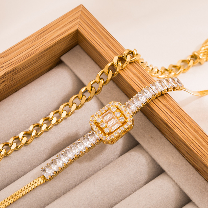 Retro Square Snake Titanium Steel Inlay Zircon Bracelets