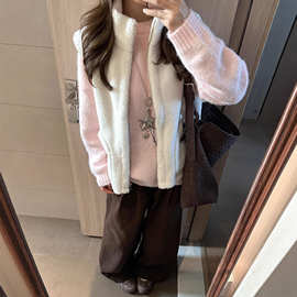 【羊驼绒】秋冬新款减龄时尚宽松百搭慵懒风粉色长袖针织毛衣女