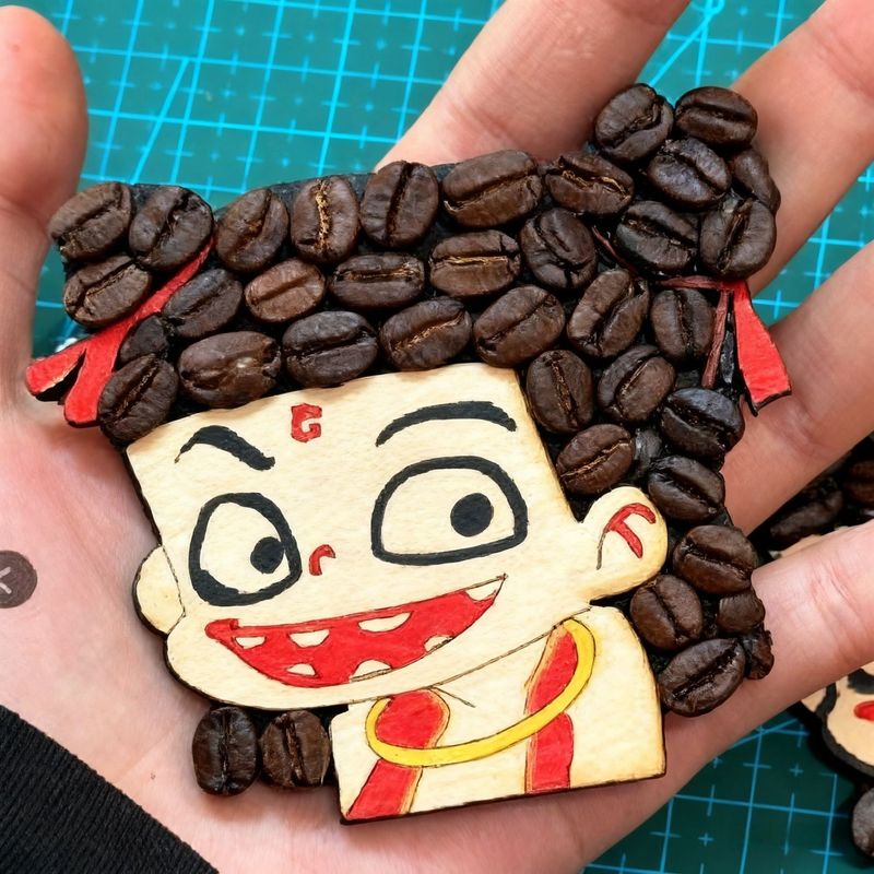 天然咖啡豆冰箱贴拉布布labubu爆款挂件文创DIY手工摆摊材料成品|undefined