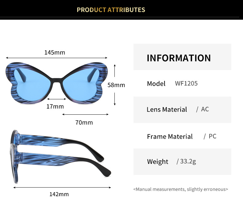 40g Weight Full Frame Glasses Structure Sunglasses Classification Ac, UV400 Protection Lens Material Butterfly Frame Glasses Style Daily, Street Occasion Butterfly Pattern Women's Gender Sweet, Streetwear Style Blue Color Sweet Streetwear Butterfly Ac UV400 Protection Butterfly Frame Full Frame Women's Sunglasses 3