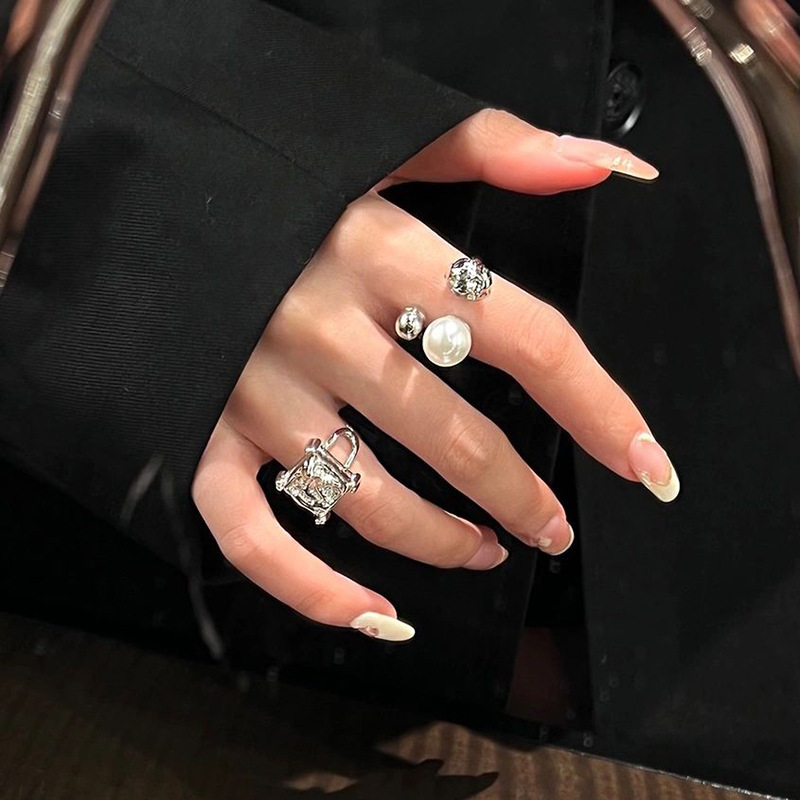 Retro Geometric Copper Inlay Artificial Pearls Open Ring 1 Piece