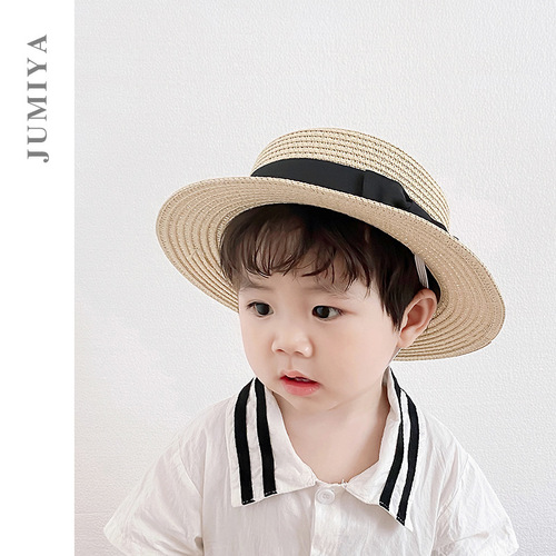 Korean children's formal hat straw hat summer British minimalist sun protection sun hat for girls and boys, beach cool hat