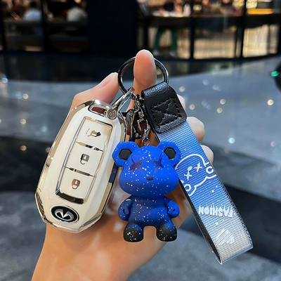 Car key bag — shell buckle female - infiniti-g-smart-3-key-trunk-single-shell-white-blue-violent-bear-pendant