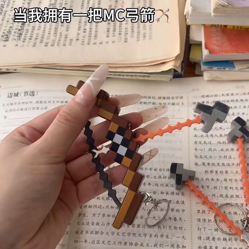 Minecraft Peripheral Toys Mc Mosaic Game Weapons Can Launch Gifts Enchanted Bows and Arrows Mini Keychains
