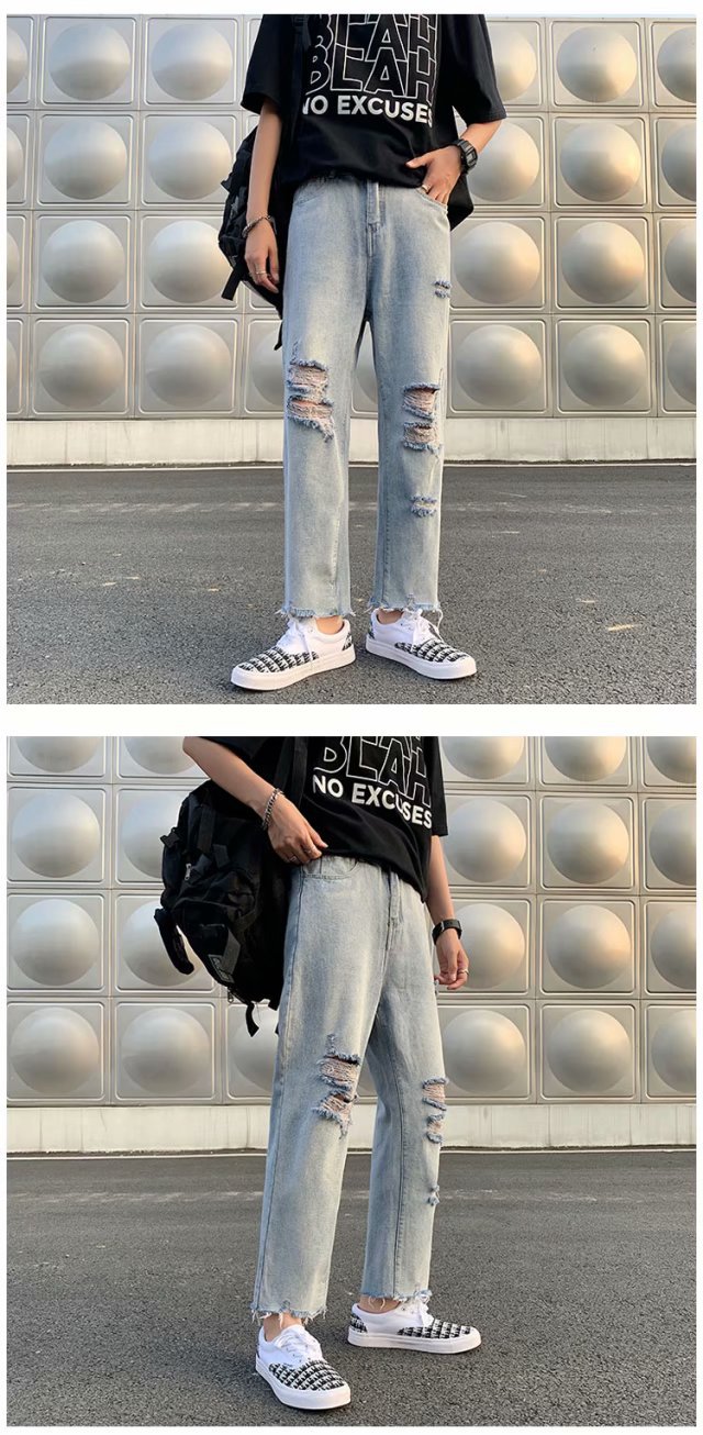 Jeans uomo strappati gamba dritta vestibilità comoda estivi_voghion.com