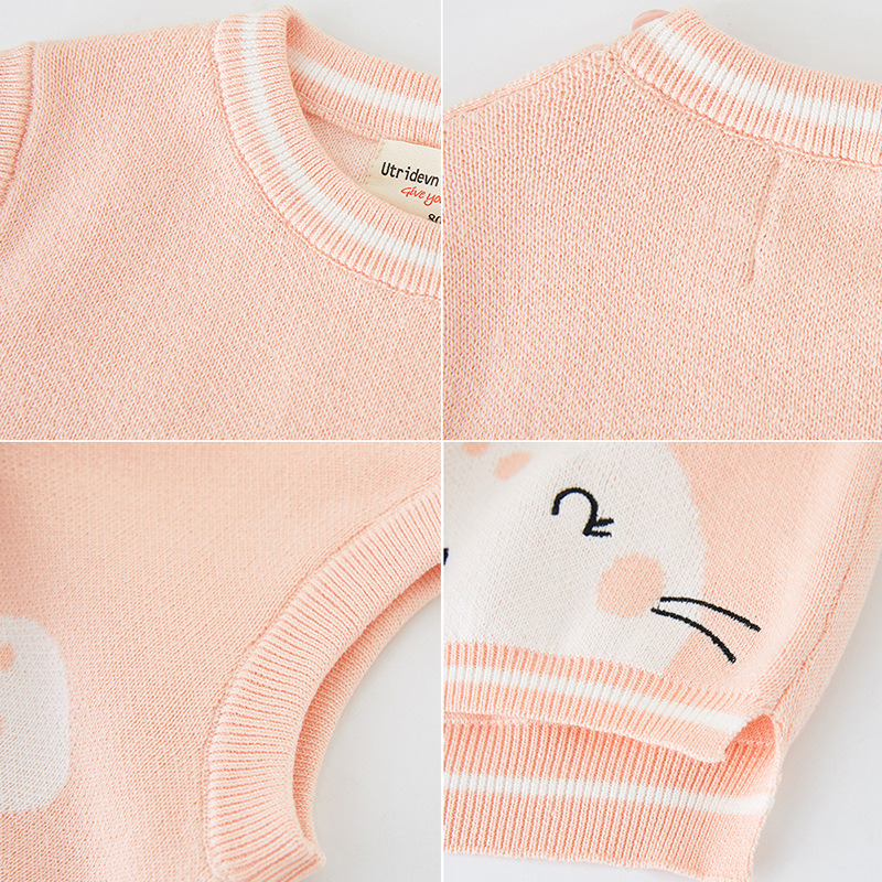 2023 Primavera, Otoño e Invierno ropa para niños clase un chaleco de suéter de algodón puro para niños chaleco Chaleco de punto lindo conejo blanco pequeño chaleco