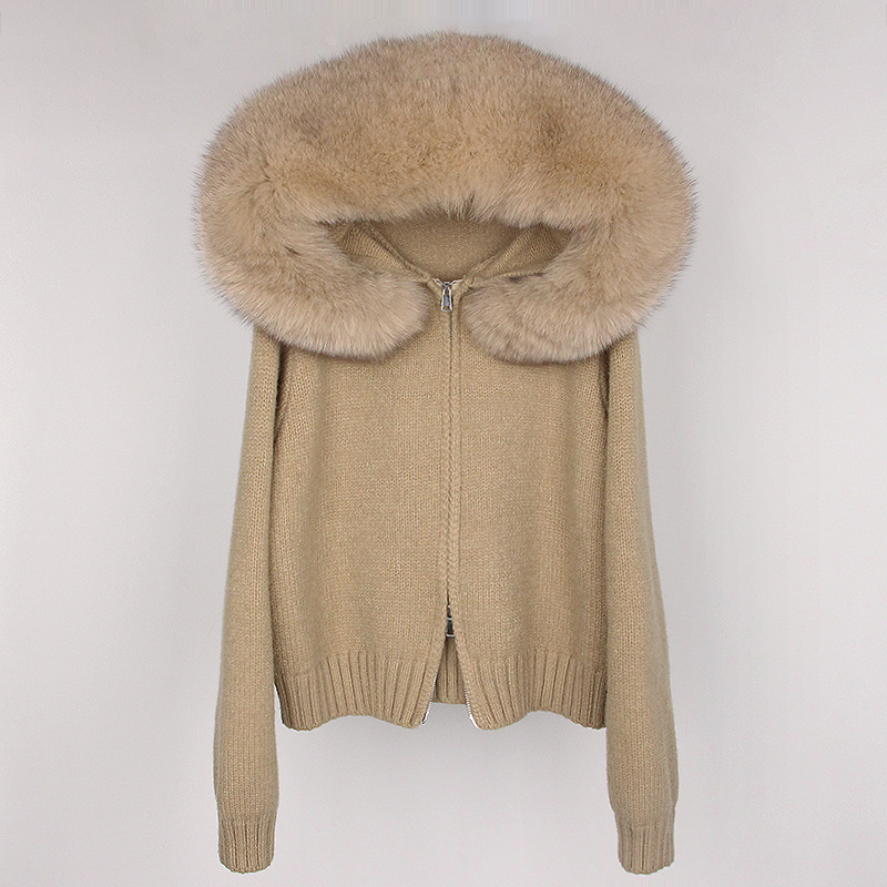 Women's Clothing Spring Jacket Women Zipper Real Fox Fur Collar Hooded Cardigan Tops Jacket Women High end Spring and Autumn_ipsvogv.com