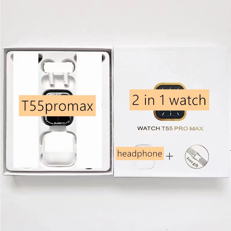 Directo de fábrica 2in1 reloj deportivo TWS auricular Bluetooth Frecuencia Cardíaca monitoreo de oxígeno en la sangre T55promax reloj inteligente
