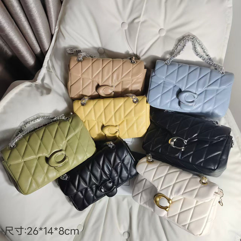 蔻C新款菱格羊皮条纹tabby26酒神包小香风单肩手提包斜挎腋下女包|undefined
