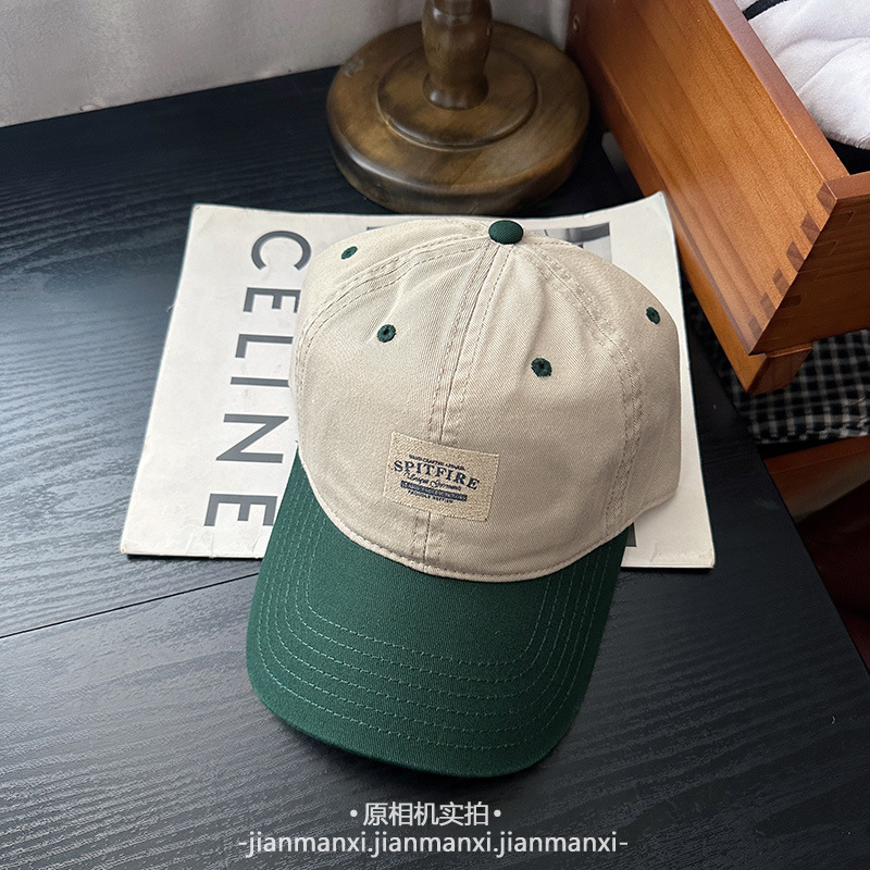 韩版复古字母布标拼色棒球帽子女春夏软顶情侣款百搭休闲鸭舌帽男|undefined