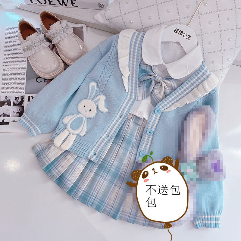 女童jk学院风套装2026新款韩版儿童春秋小女孩洋气针织开衫三件套