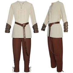 萬聖節中世紀海盜cos服文藝復興時期襯衫腳踝帶狀褲cosplay表演服