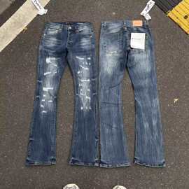 美式牛仔裤跨境潮牌春秋跨境破洞跨境牛仔修身男潮流百搭裤子实拍