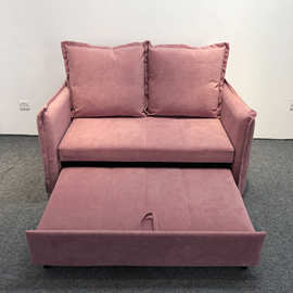 现代简约科技绒粉色系直排客厅卧室酒店折叠多功能双人位沙发床两