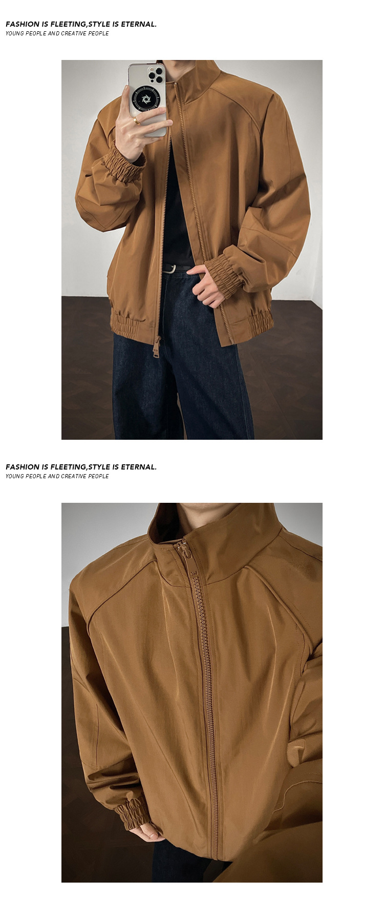 Bomber Cleanfit destrutturato con colletto alto da uomo, modello baseball corto in stile americano con spalla strutturata_voghion.com