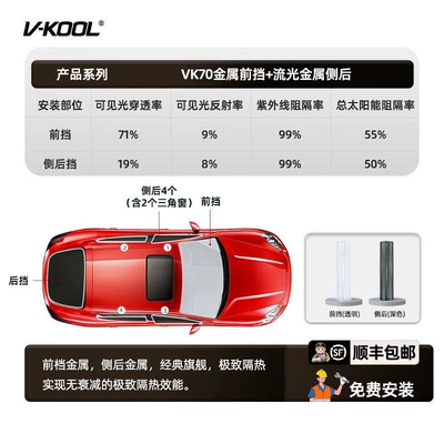 V-Kool Vk70+ Flowing Light Car Film Full Car Film Glass Film Car Solar Film Window Sun Protection and Heat Insulation Film (Automotive Film) - suitable-for-suv-full-car-package-vk70-front-gear-streamer-full-car-front-gear-4-side-windows-rear-gear-dark-color
