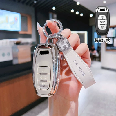 Car key bag, Cover Q5L Car A5/A6L/A3 - audi-e-model-smart-3-button-side-diamond-white-single-shell-h-rope-diamond-buckle