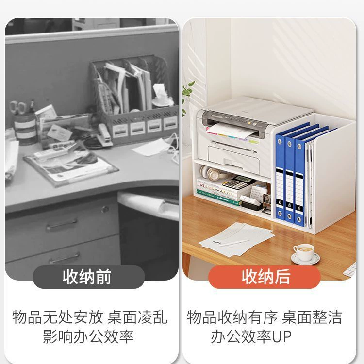 Printer Storage Rack - Desktop Multi-Layer Office Organizer, Desk Shelf Stand in White/Black/Wood