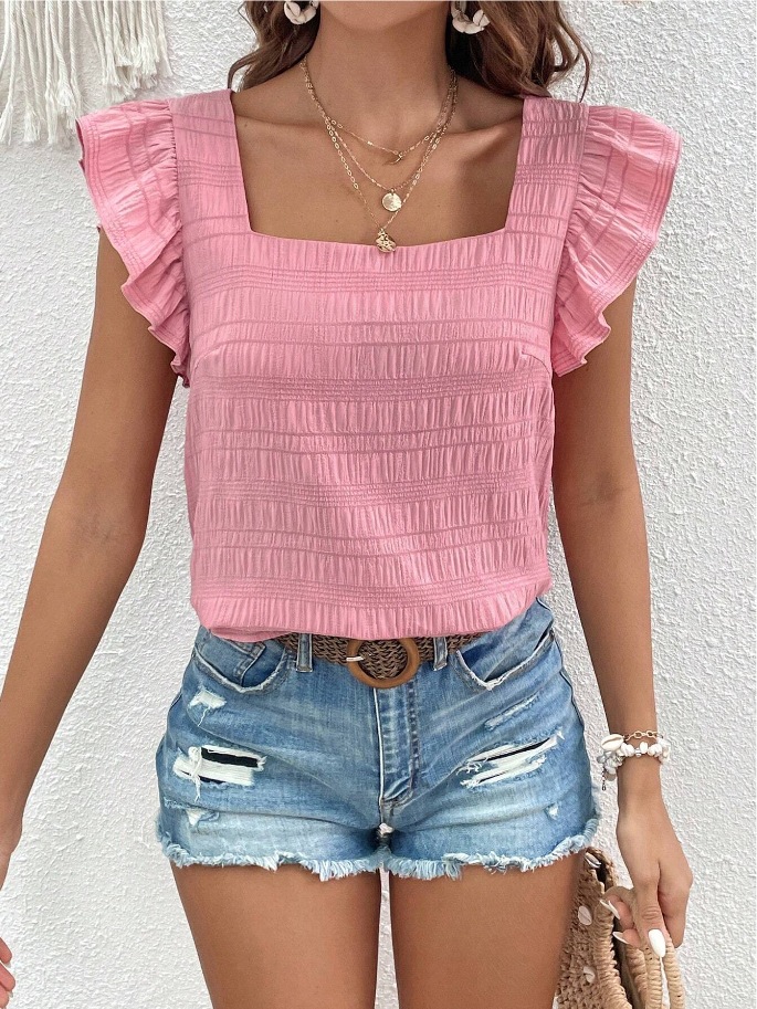 Women's T-shirt Short Sleeve Blouses Ruffles Simple Style Solid Color display picture 18