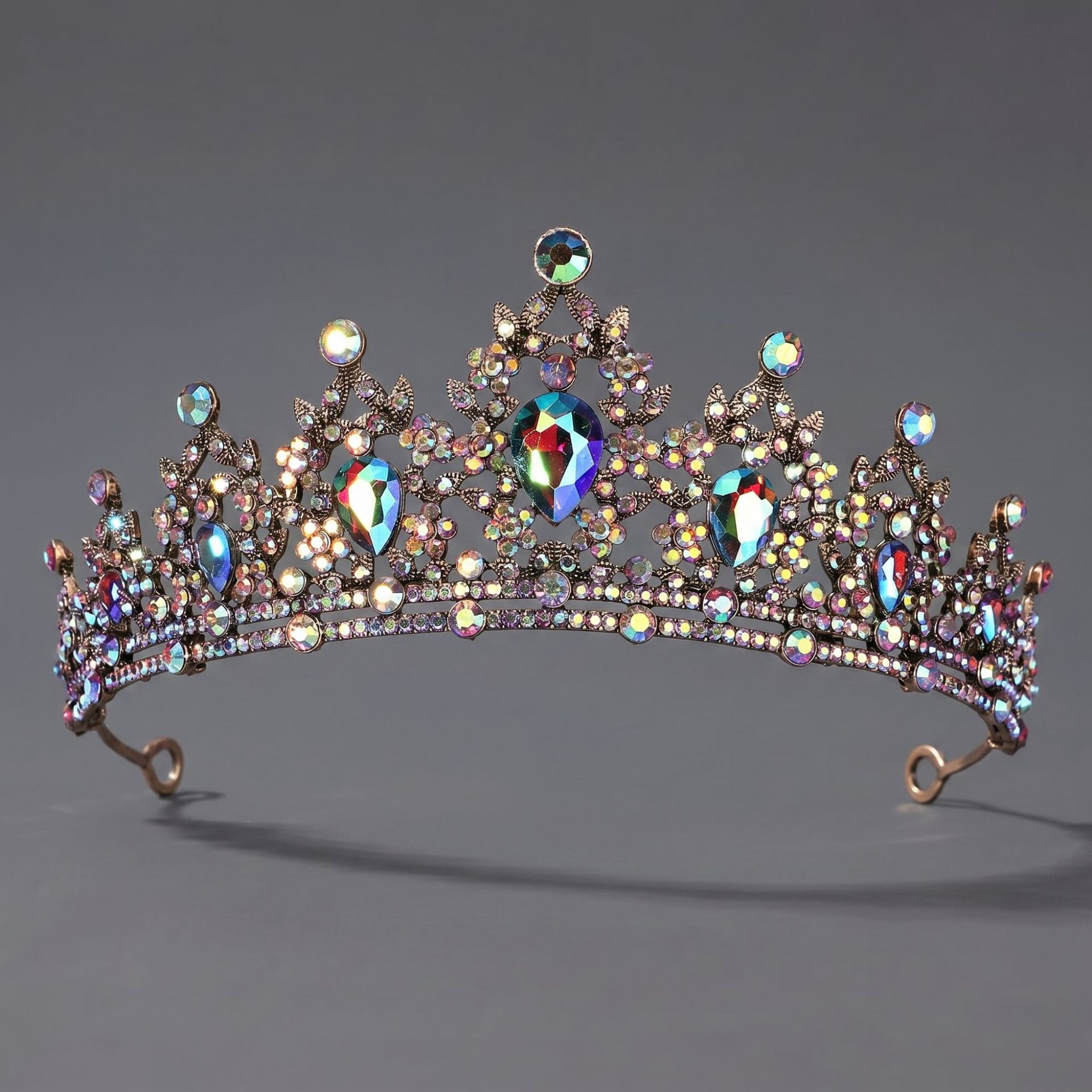 Corona de aleación con diamantes de colores retro, tocado nupcial de lujo ligero, para vestido de novia, vestido de noche, corona para desfile de moda, venta al por mayor directa de fábrica. image 9