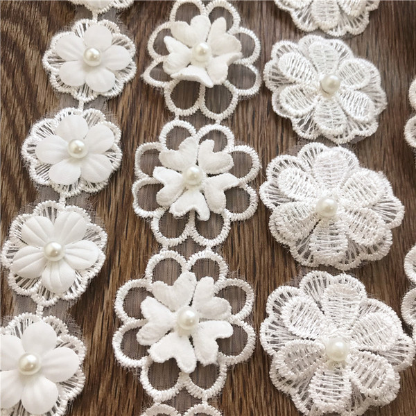 Free Shipping Organza White Lace Nailed Pearl Three-dimensional Lace…