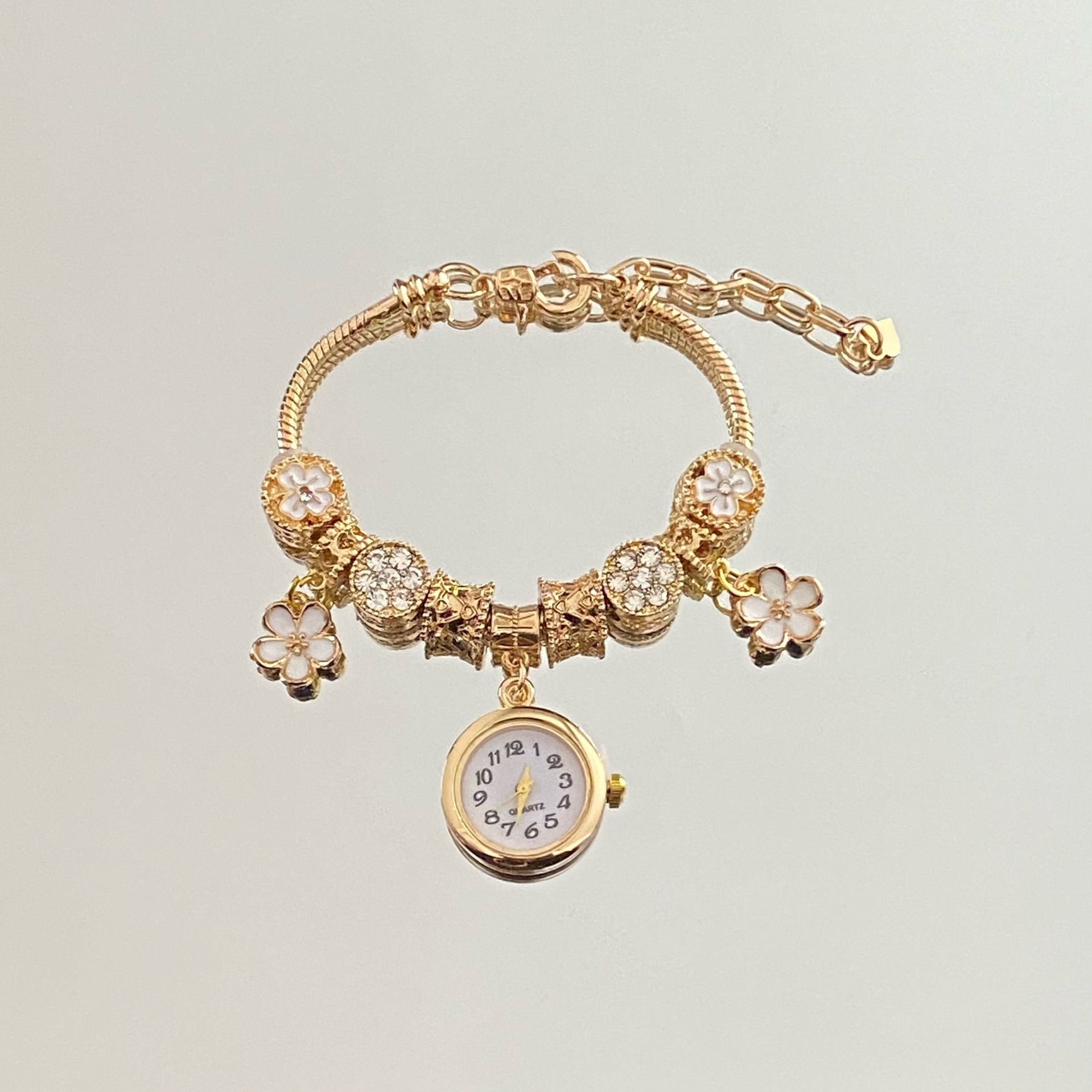 베이지색 꽃시계 팔찌 (손둘레 조절 가능)
