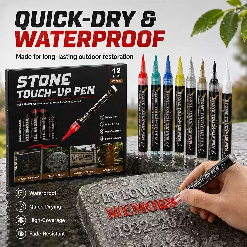 Cross-border tombstone pen, extra-large capacity 5mm inscription repair pen, metal pen, touch-up paint pen, waterproof and high-temperature resistant