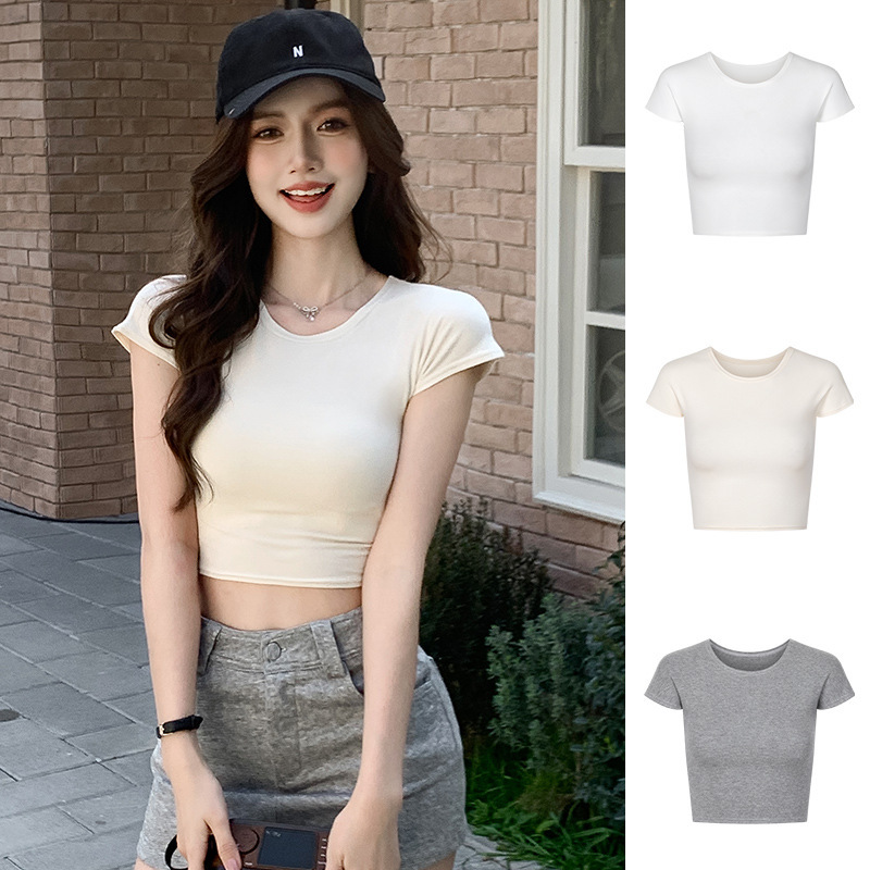 H582 Slim-fit Crop Top Design Simple Summer Short-sleeved Sense Casual All-match Short T-shirt Women's New Hot Girls