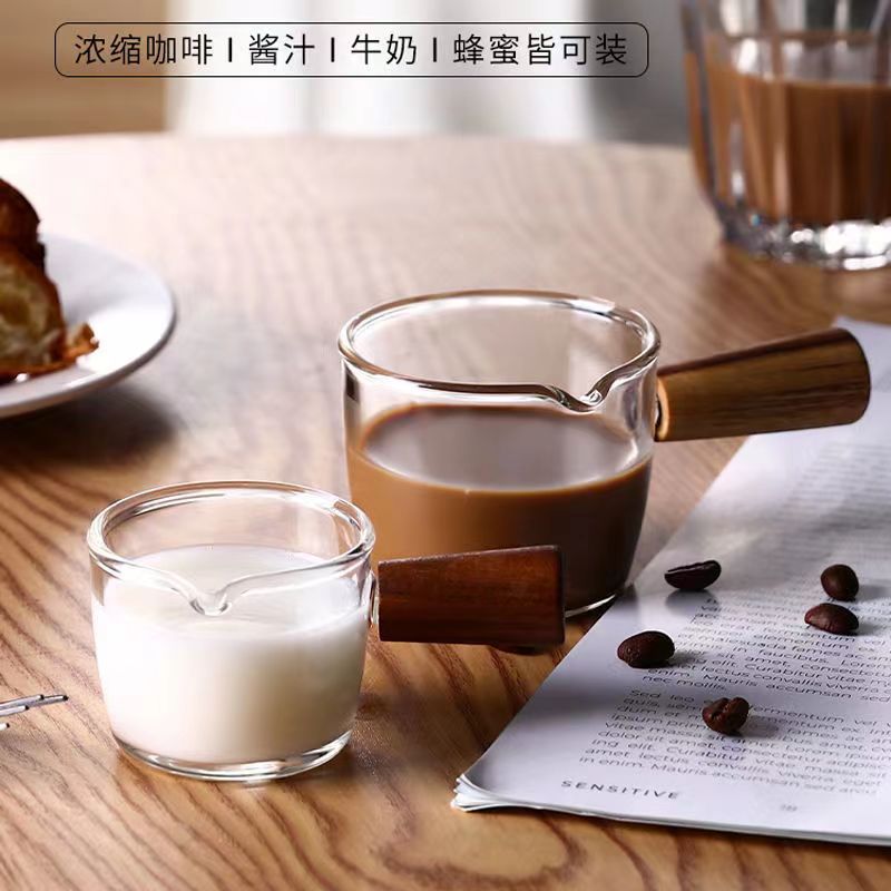 日式玻璃带把迷你小奶锅小奶壶奶杯奶罐带手柄奶盅酱料碟咖啡器具