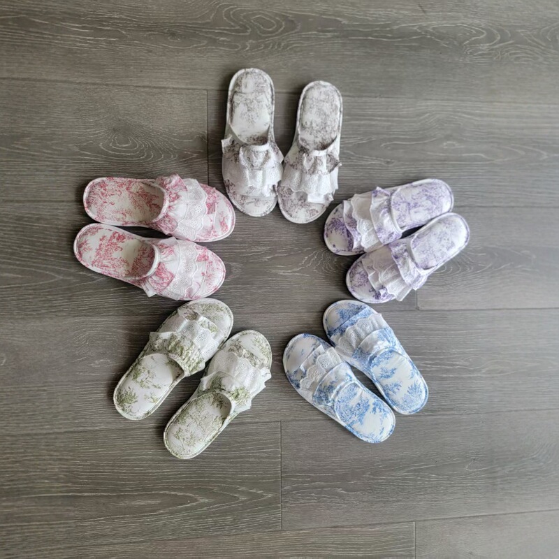Korean New Fabric Slippers for Women, Four-Season Home Non-Slip Lace Indoor Silent Machine Washable Waterproof