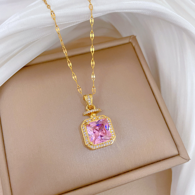 【 Titanium Steel 】 Perfume full diamond fashion, light luxury style, luxurious quality, full diamond necklace, versatile for women, collarbone chain, titanium steel chain pic 15