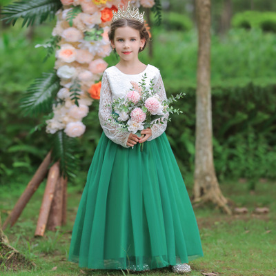 Foreign trade children Dress skirt Long sleeve Lace Backless longuette girl Dress girl birthday party dress