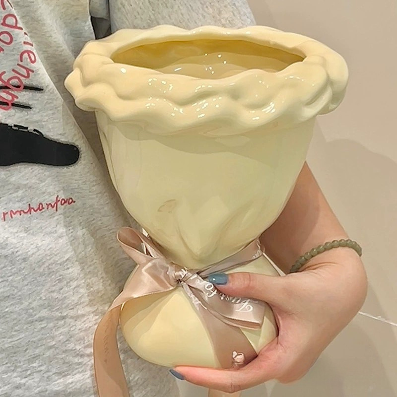 法式奶油风陶瓷花瓶北欧高级个性插花复古水培侘寂风客厅摆件|undefined