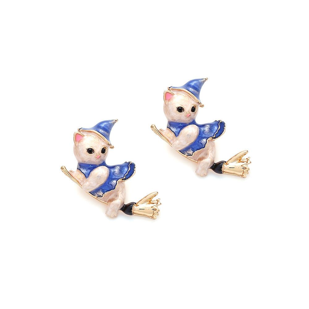 1 Pair Quantity Casual, Party Occasion Zinc alloy Material 1 Pair Cute Cat Enamel Inlay Zinc Alloy Rhinestones Ear Studs