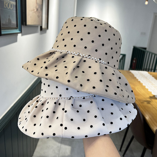 Fishing Hat for Women - Spring and Summer Outdoor Travel Fashion Polka Dot Wide Brim Sun Hat - Foldable Face Covering UV Protection Bucket Hat - Trendy