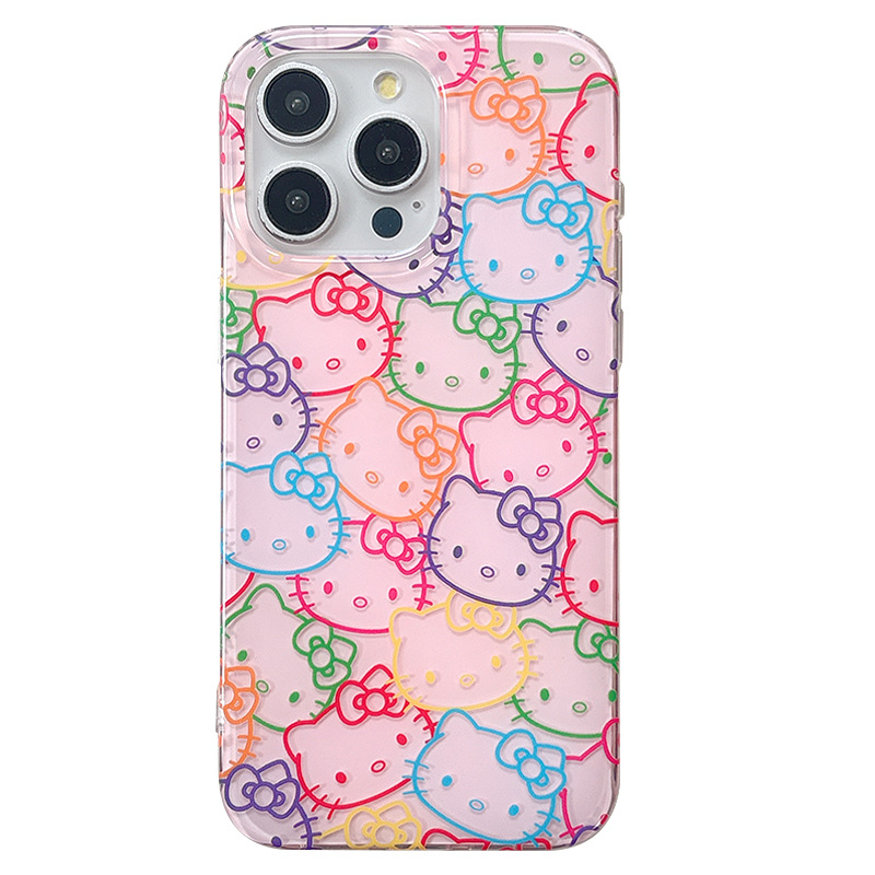 Línea de corazón de niña rosa KT gato para Apple 15Pro/16Pro funda para teléfono móvil 14 dibujos animados 13 dibujos animados 16PM