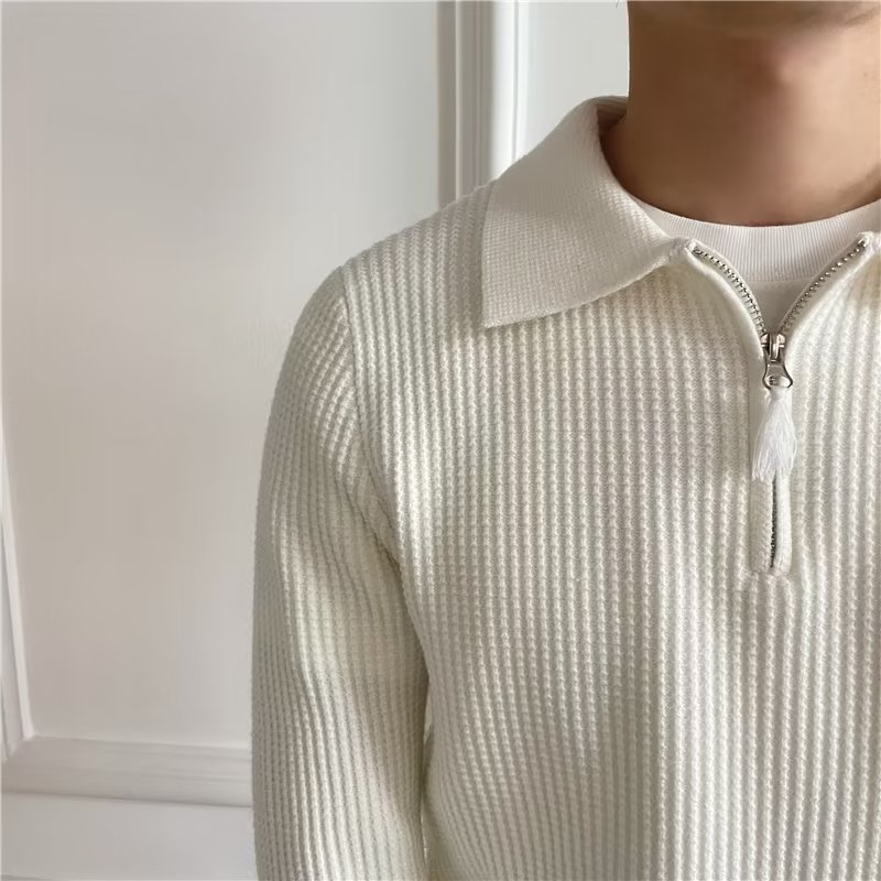 Diseño suéter de solapa de los hombres POLO media cremallera 22 Otoño e Invierno Nuevo estilo coreano suelta suéter pesado camiseta