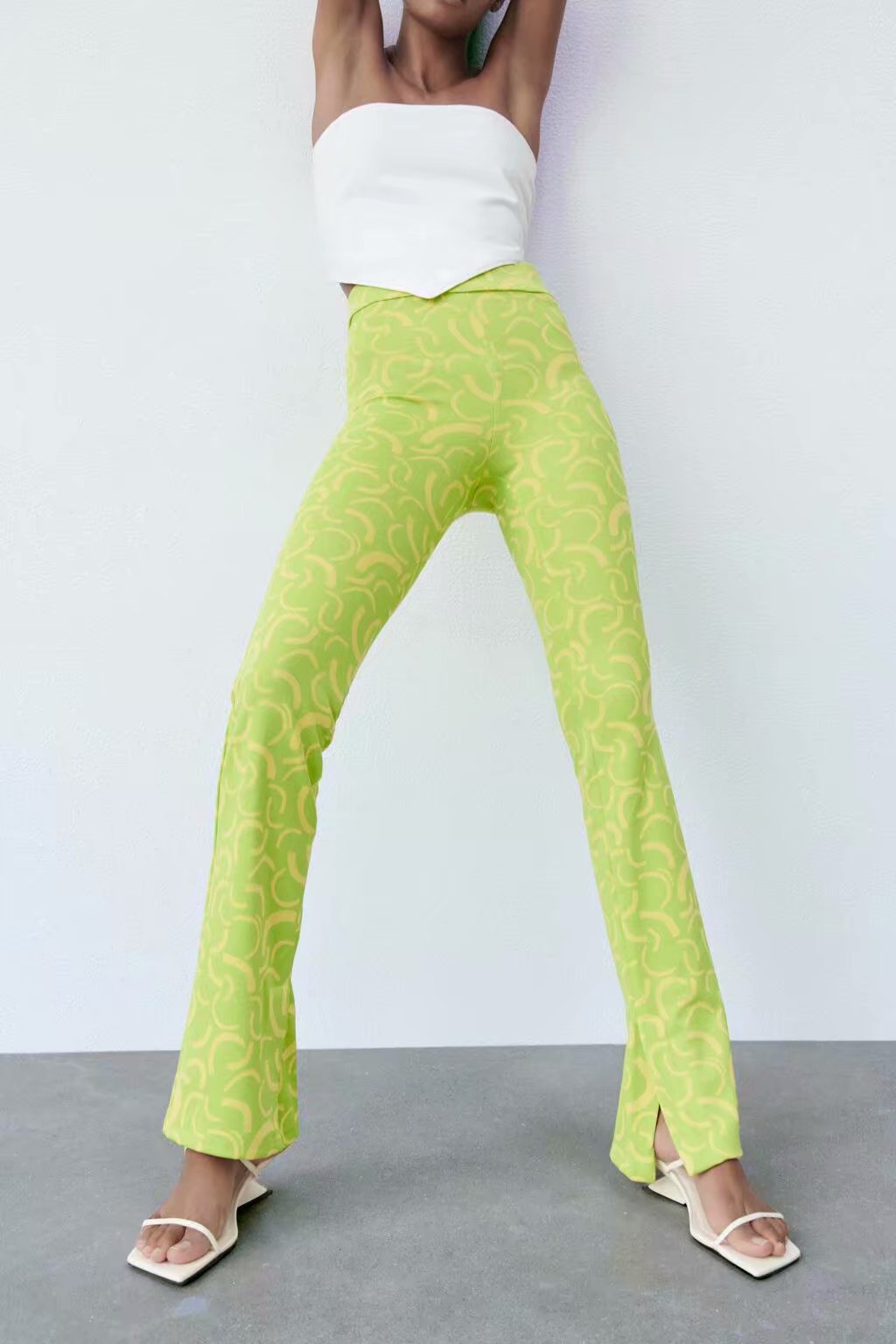 women s fluorescent green printed trousers nihaostyles clothing wholesale NSAM77890