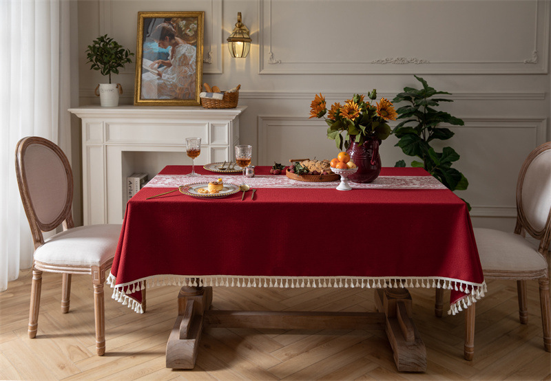 Tovaglia rettangolare da caffè/pranzo in jacquard di poliestere vintage con nappe, ideale per tavolini da caffè, con INS Cross-border Full Polyester Jacquard Vintage Floral Tassel._voghion.com