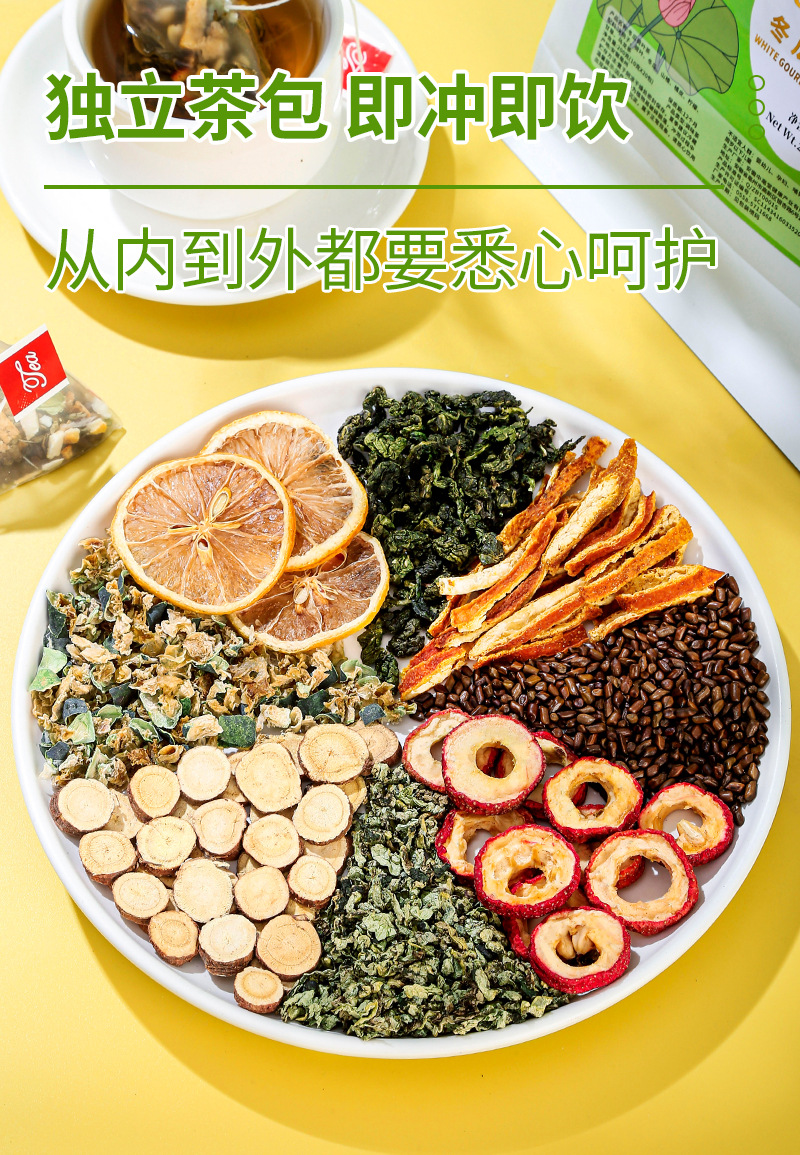 Winter Melon & Lotus Leaf Tea (Dong Gua He Ye Cha) — 20 Cold-Brew Triangle Bags with Cassia Seed, Hawthorn & Oolong specifications